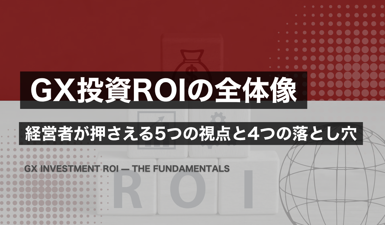 GX投資のROIを回収年数で3層に仕分ける考え方を示した図。即得る省エネ、制度で前倒す太陽光、取引維持の保険料となるEV・ZEBの3層と、経営者が陥りやすい落とし穴を中堅・中小向けに表した基礎解説のアイキャッチ。
